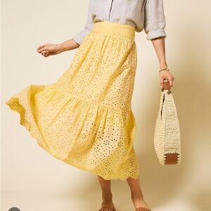 Talbots Yellow Eyelet Midi Skirt